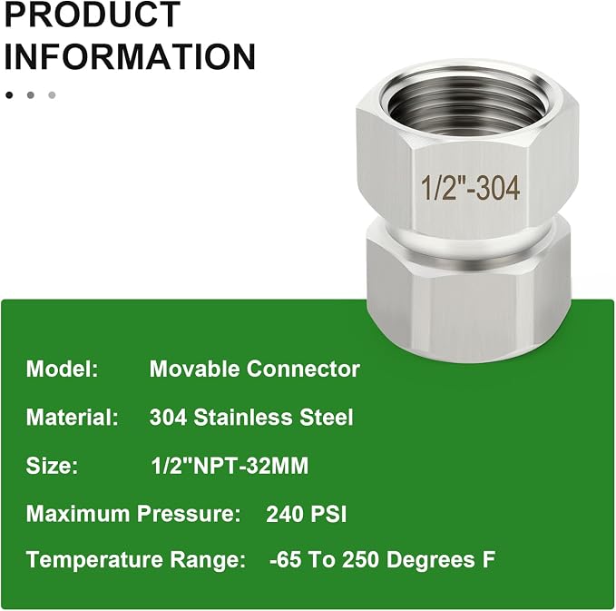 TAISHER 5PCS 304 Stainless Steel Flexible Movable Connector, 1/2" NPT Female - Image 5