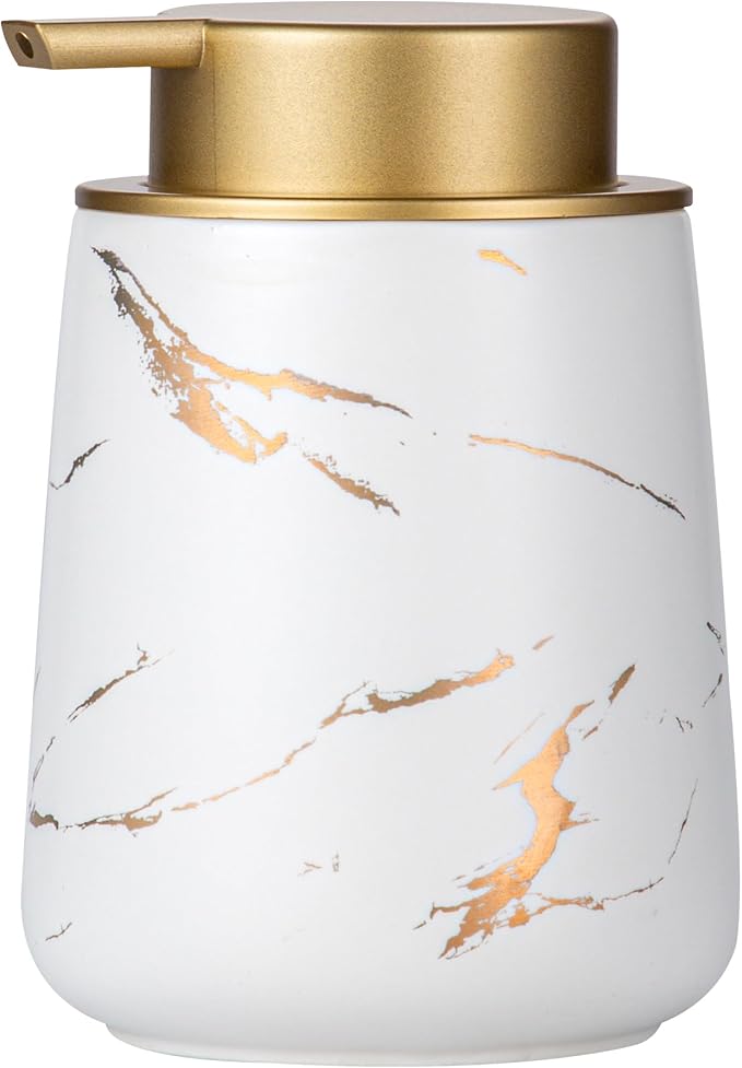 Enra Ceramic Gold Soap Dispenser, 12 oz Marble Hand Liquid Soap Dispenser by Enra