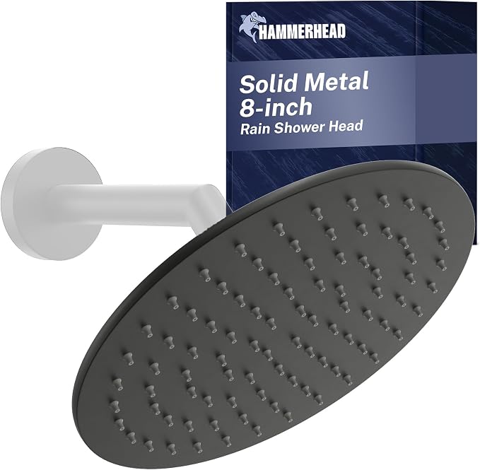 HammerHead Showers® Solid Metal 8 Inch Rainfall Shower Head – MATTE BLACK by HammerHeadShowers