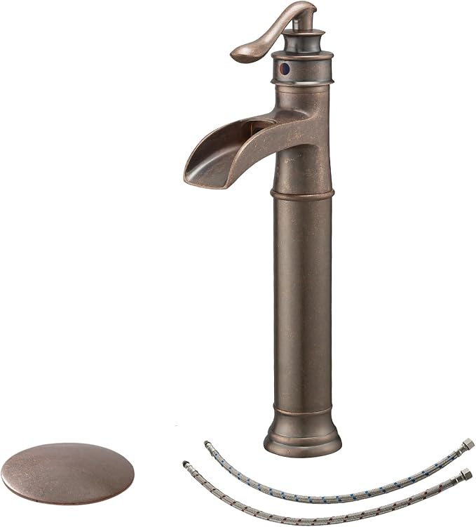 BWE Vessel Sink Faucet Waterfall Antique Copper Single Hole by BWE