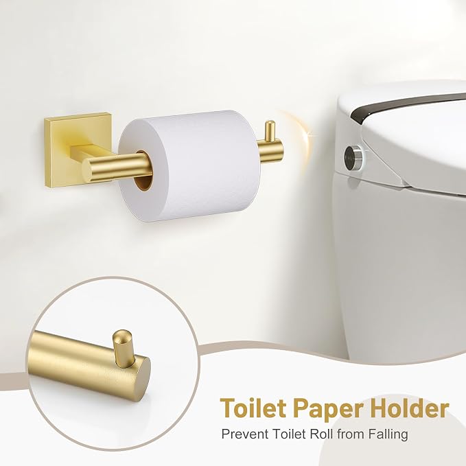 5 Pieces Bathroom Hardware Set Brushed Gold Towel Bar Set Includes 23.6” Towel - Image 4