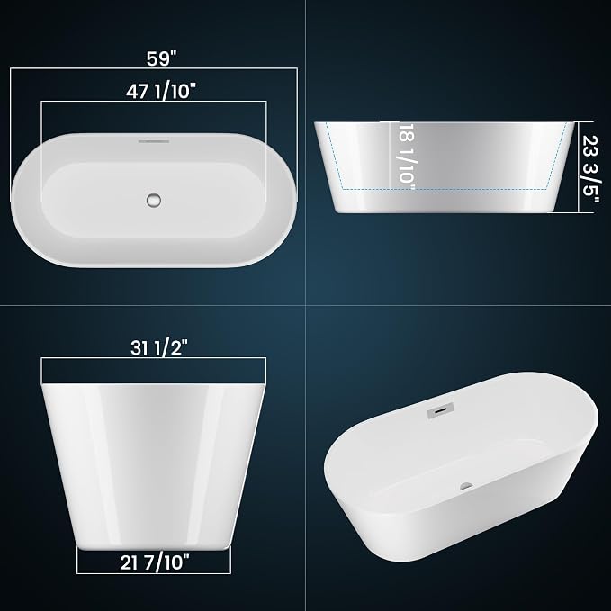 59 in Acrylic Freestanding Bathtub - Image 2