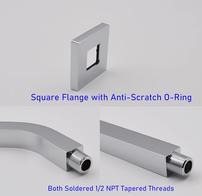 Aquaiaw Square Shower Arm and Anti-Scratch O-Ring Flange, 6 inch, Solid Brass - Image 3