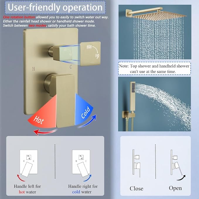 Shower Faucet Set 16 Inch Wall Mount Rain Shower System, All Metal Shower - Image 4