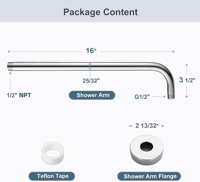 BRIGHT SHOWERS 16-Inch Shower Head Extension Arm - Image 6