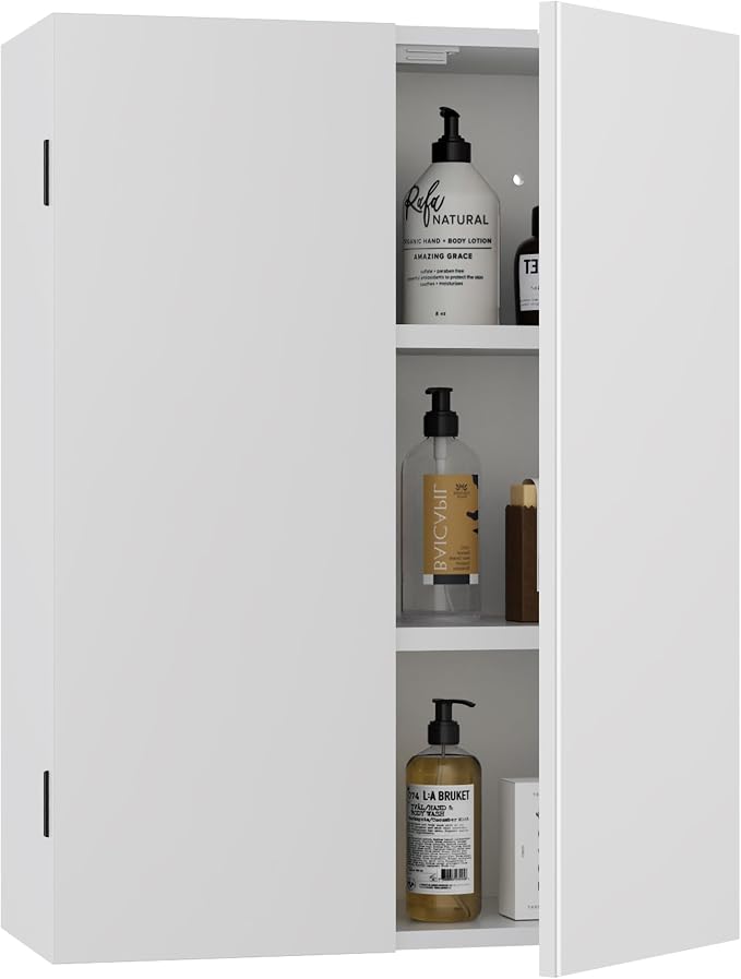 eclife 24" Bathroom Medicine Cabinet W/Mirror, Double Doors Bathroom White Wall - Image 8