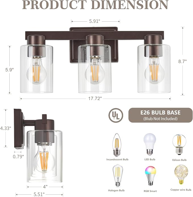 3-Light Bathroom Light Fixtures Modern Vanity Lights - Image 3