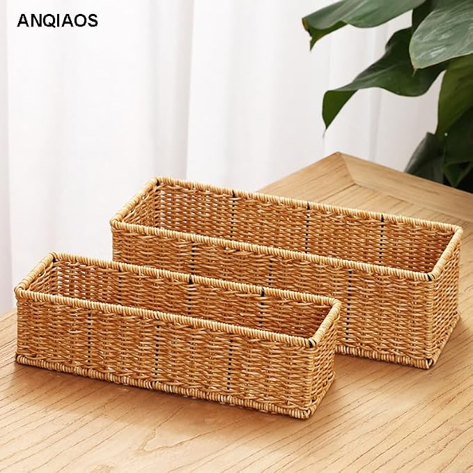 Small Plastic Rattan Baskets for organizing | Bathroom Basket | Wicker Storage - Image 8
