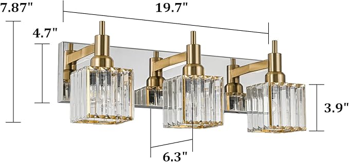 Crystal Bathroom Vanity Light Gold Chrome 3-Light Modern Bathroom Lighting - Image 3
