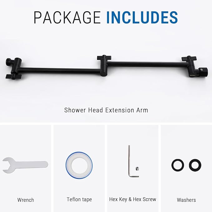 G-Promise 18 Inch Shower Head Extension Arm, Solid Brass Height & Angle - Image 6