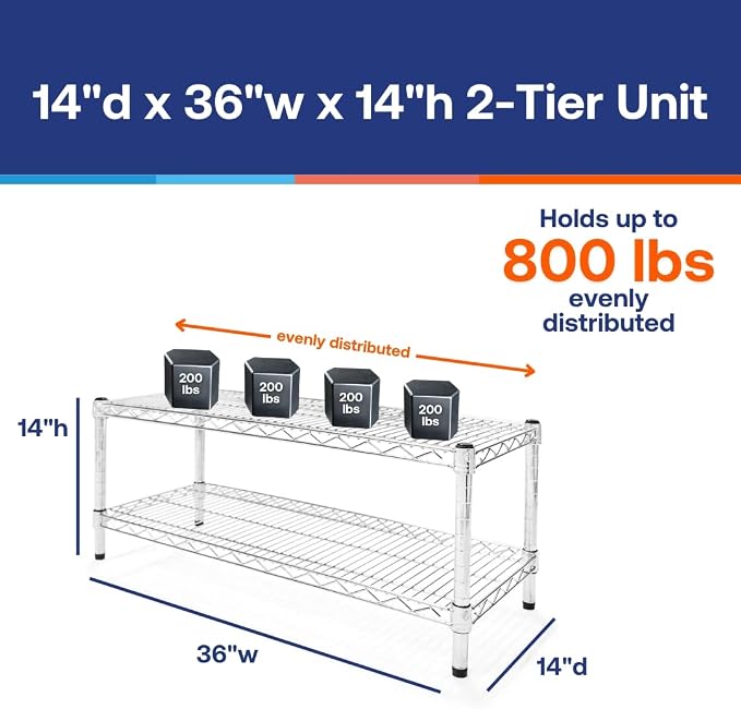 Shelving Inc. 14" d x 36" w Chrome Wire Shelving - Image 2
