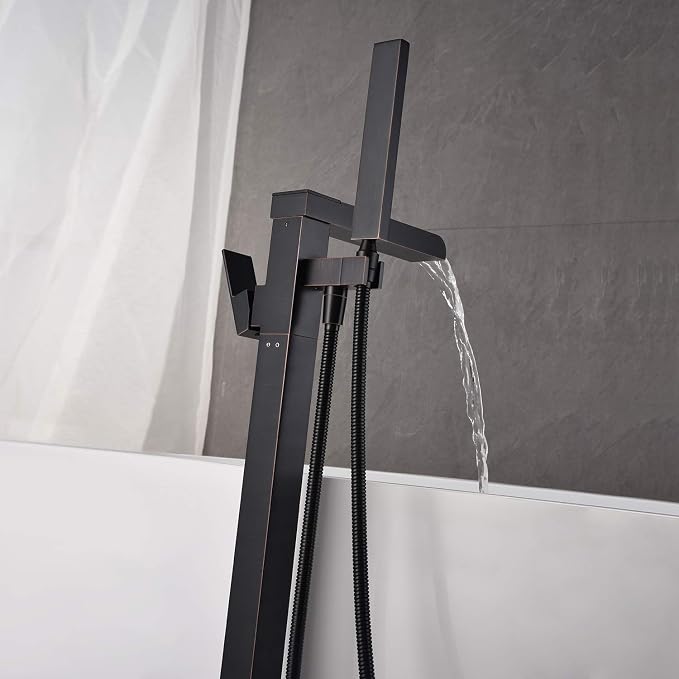 Freestanding Bathtub Faucet Tub Filler Waterfall Single Handle Oil Rubbed - Image 5
