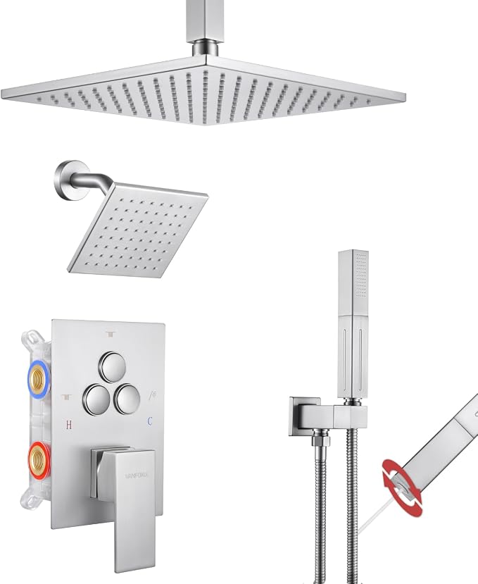 VANFOXLE Shower Faucet Set Brushed Nickel Shower System, Push Button Diverter by VANFOXLE