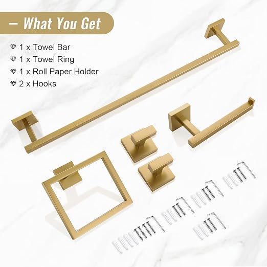 YACVCL Towel Bar Set, 5-Piece Brushed Gold Bathroom Hardware Set, SUS304 - Image 8