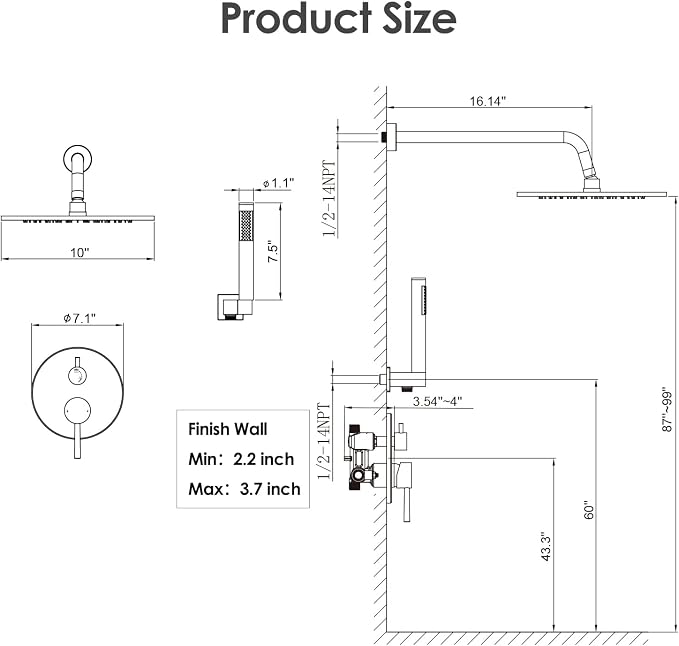 Gabrylly Shower System, Wall Mounted Shower Faucets Set - Image 7