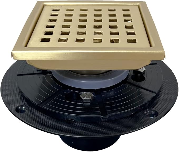 4 Inch Brushed Gold Shower Floor Drain Square by SISEHO-HomeMall