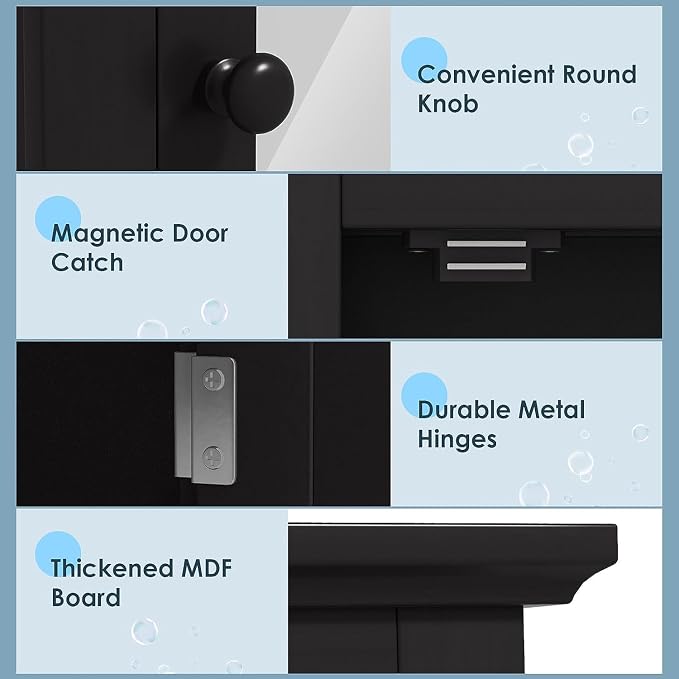 Safeplus Black Medicine Cabinet Wall Mounted - Image 5