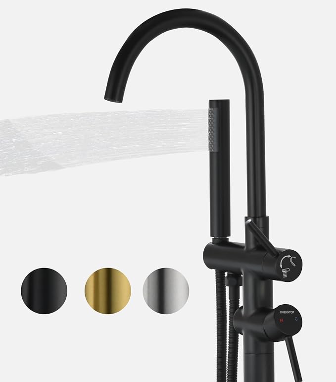 Freestanding Bathtub Faucet, Matte Black Floor Mount Tub Filler, Modern by OMEKNTOP
