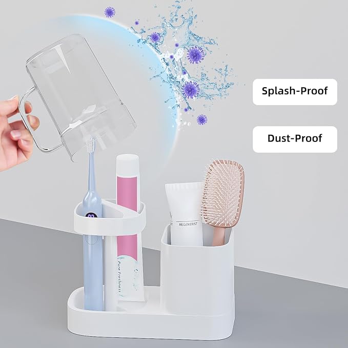 Toothbrush Holder with Cup/Cover Contains 2 Slots, Bathroom Counter Organizer - Image 2