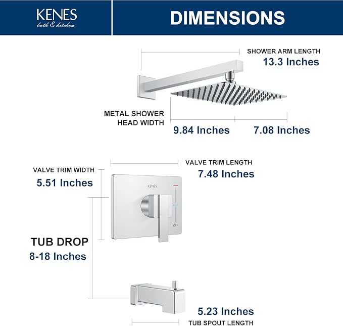 KENES Polished Chrome Tub and Shower Trim Kit, Tub Shower Faucet Set Complete - Image 6