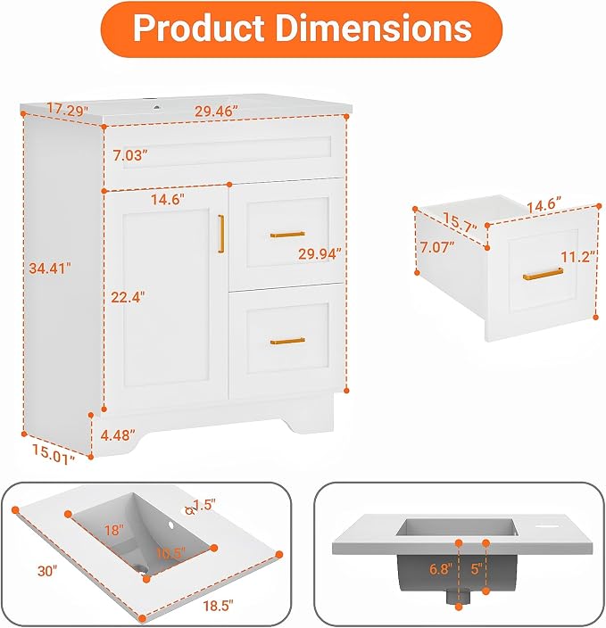 30-Inch Premium Wooden Bathroom Vanity - Image 2
