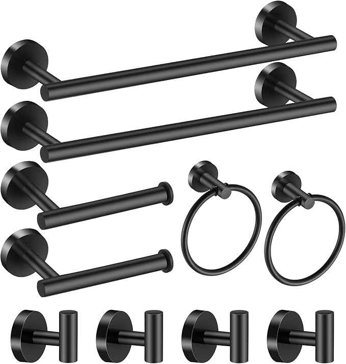 Bathroom Hardware Set Matte Black, 10 Pieces Bathroom Accessories Set Includes by Hinmood