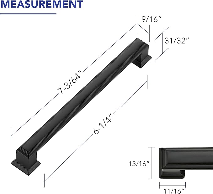 Ravinte Hardware 15 Pack Matte Black Cabinet Pulls, 6-1/4 Inch Hole Center Zinc - Image 2