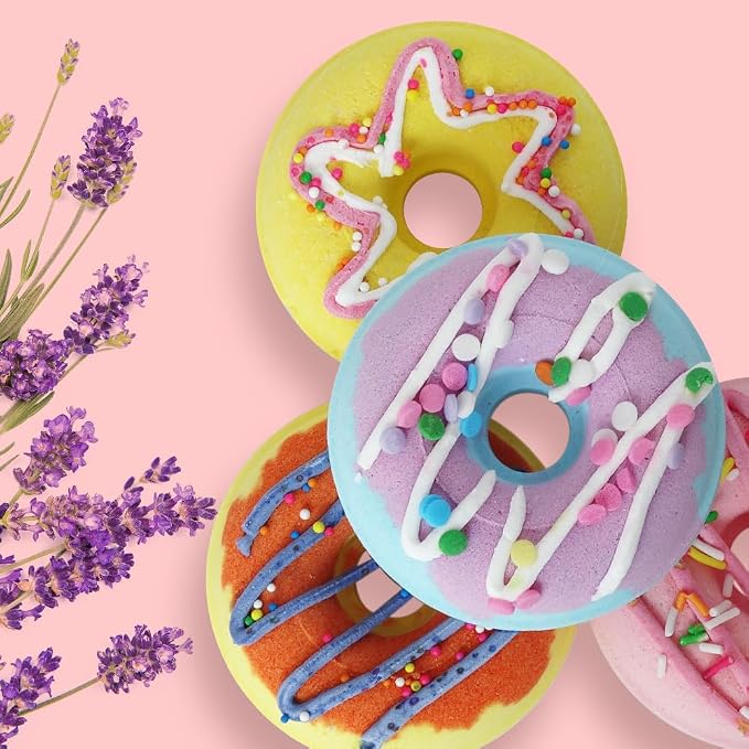 KAV Donut Bath Bombs Gift Set – 4 Piece Handmade Organic Bath Bomb Kit - Image 7