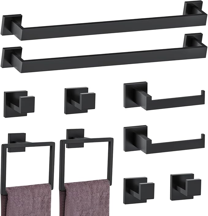 10-Piece Matte Black Bathroom Hardware Accessories Set Black Towel Bar Set by Woekme