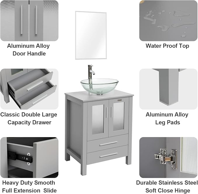 eclife 24" Modern Bathroom Vanity Sink Combo Freestanding Cabinet - Image 4