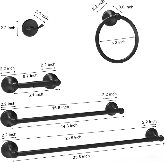Newfun 8-Pieces 24" Bathroom Hardware Set, Bathroom Accessory Set, Includes 24" - Image 2