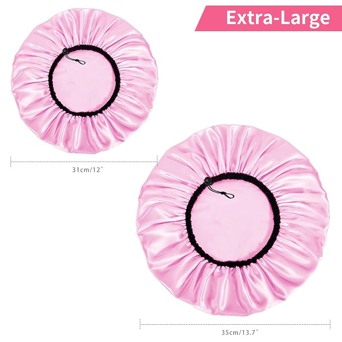 Auban Shower Cap for Women, Adjustable Reusable, Extra Large, Double-Layer - Image 3