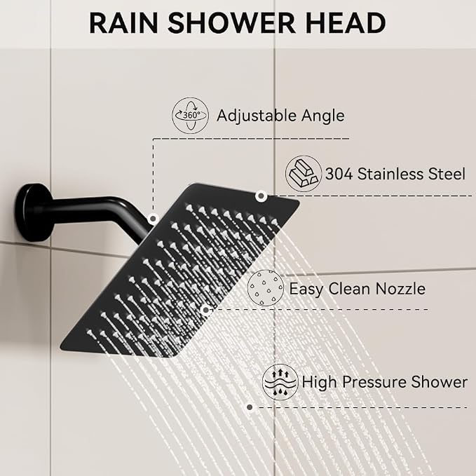 Shower Faucet Set Matte Black Shower System, Can Use All at Once, Thermostatic - Image 9