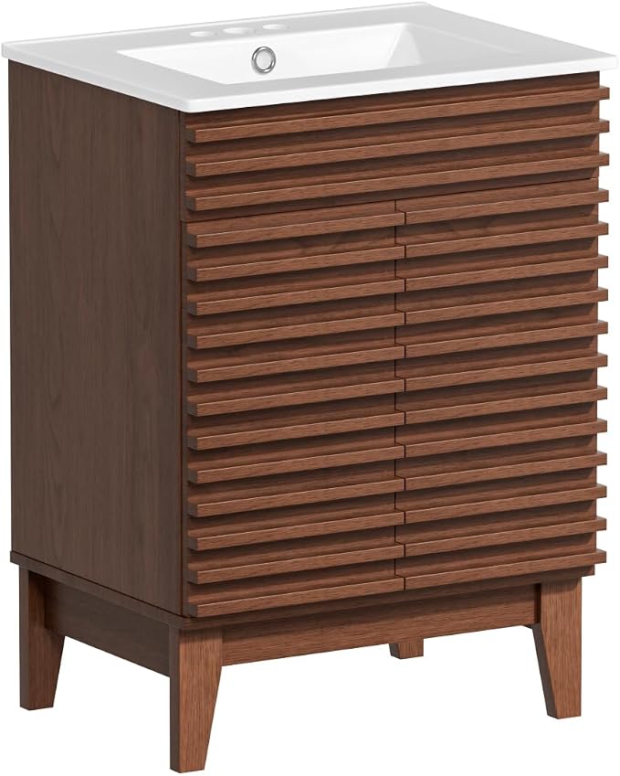 ROOMTEC 24" Walnut Modern Freestanding Bathroom Vanity Sink by ROOMTEC