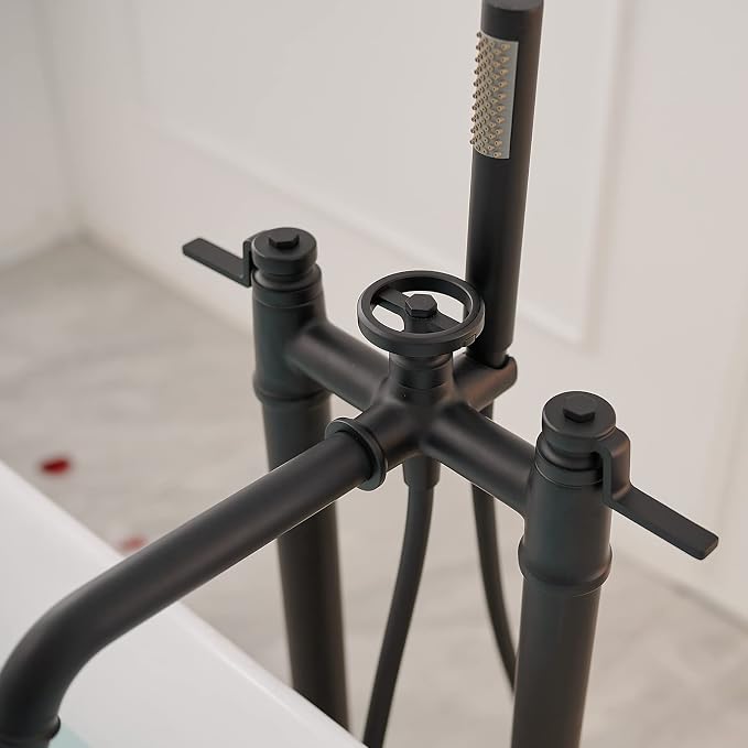 Freestanding Bathtub Faucet Matte Black Floor Mount Tub Filler - Image 7