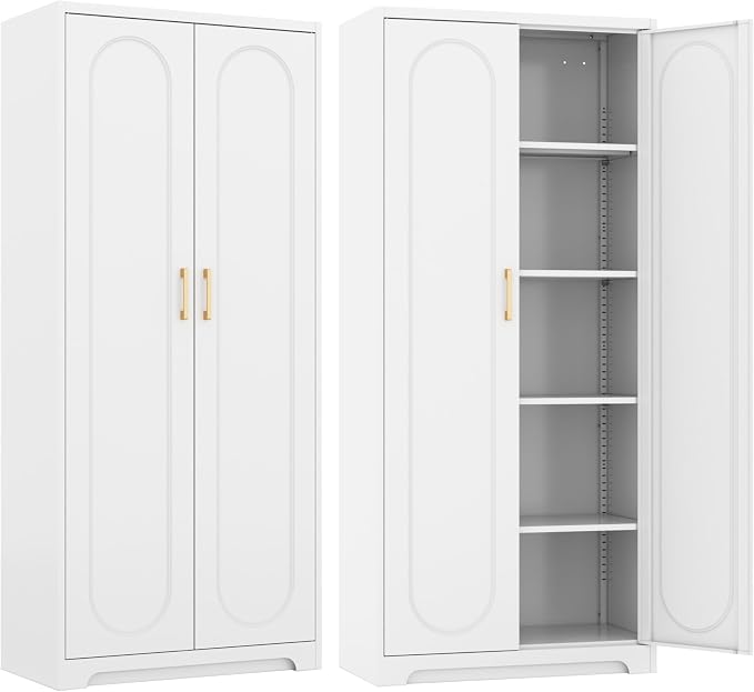Kitchen Pantry Cabinet, 71”Metal White Storage Cabinet by Steeloong