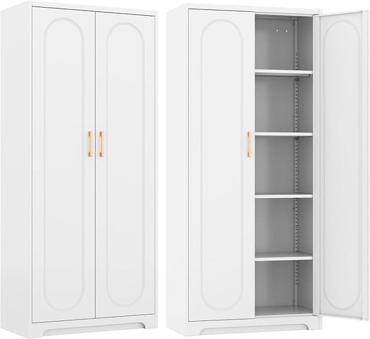 Kitchen Pantry Cabinet, 71”Metal White Storage Cabinet by Steeloong