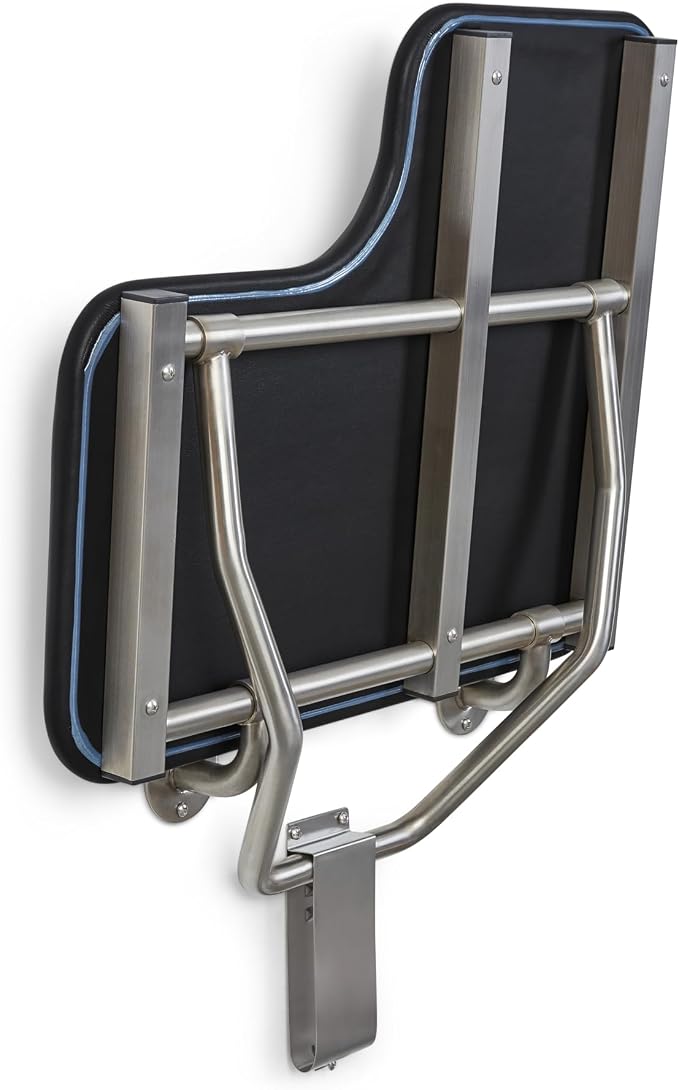 28" x 22.5" Black Padded Cushion Wall Mount Folding Left-Handed Transfer Bench - Image 6