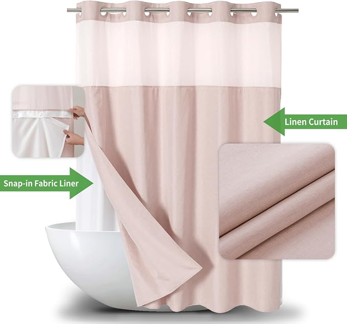 No Hooks Needed Linen Textured Shower Curtain - Image 2