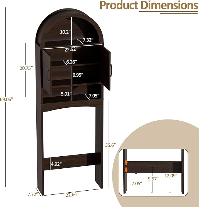 Spurgehom Over The Toilet Storage Cabinet, Bathroom Shelf Organizer Freestanding - Image 2