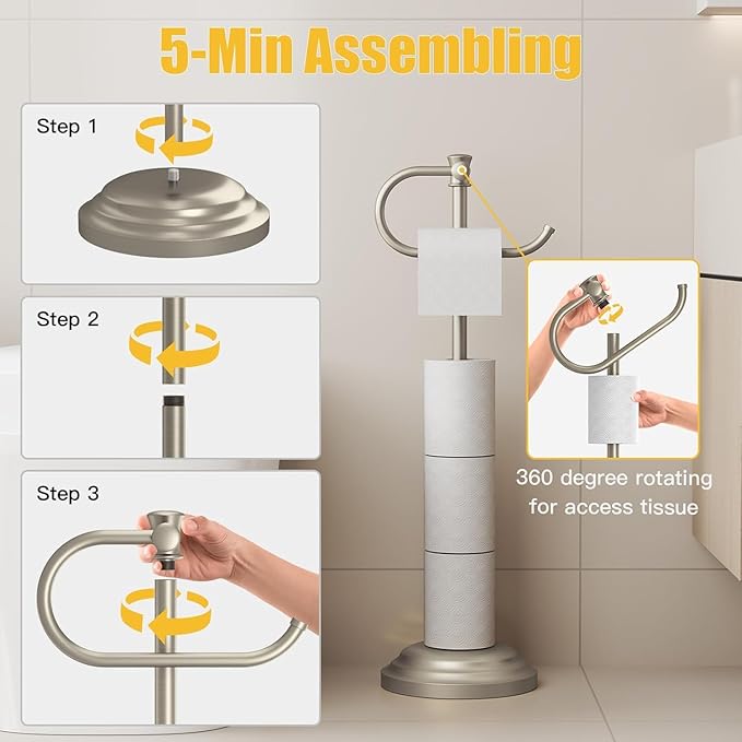 BESy Toilet Paper Holder Stand SUS 304 Free Standing Bathroom Tissue Holder - Image 3