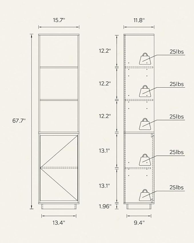 67" Tall Bathroom Cabinets Set of 2 - Image 3