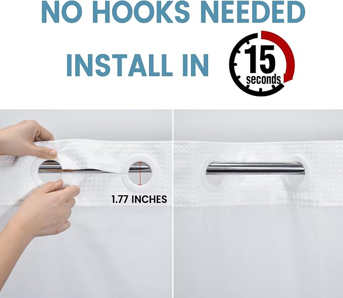 White Stall No Hook Shower Curtain - Image 3