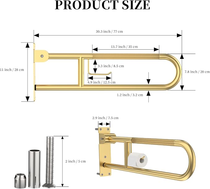 Toilet Grab Bar 30.3 Inch, YuanDe Flip Up Grab Bar - Image 2