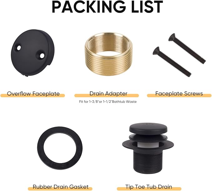 Black Tub Drain Bathtub Drain Conversion Kit - Image 6