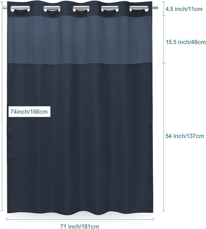 Navy Blue No Hook Shower Curtain - Image 6