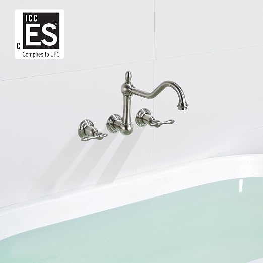 sumerain Wall Mount Bathtub Faucet Brushed Nickel Tub Filler, 8 Inches Center - Image 2