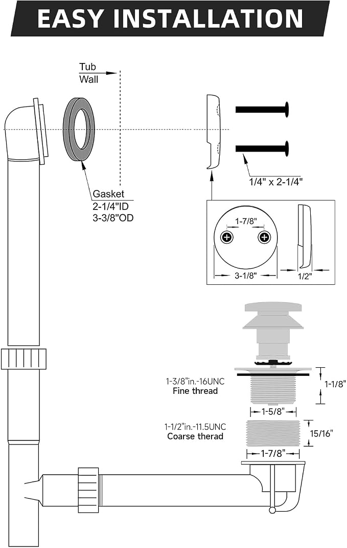 Tub Drain Replacement Kit, Metal Tip-Toe Bathtub Drains and Overflow Kit - Image 6