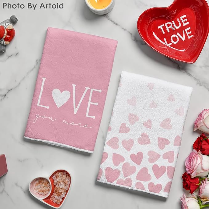 Artoid Mode Pink Heart Love Valentine's Kitchen Towels Dish Towels, 18x26 Inch - Image 3