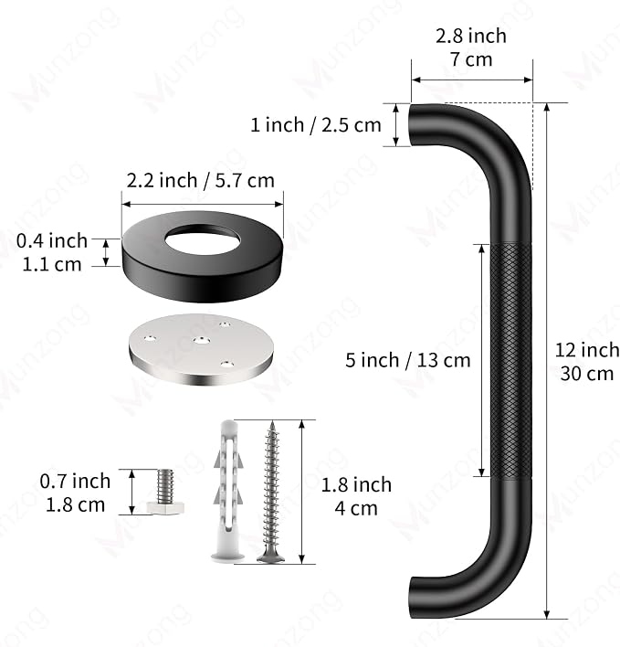 12 Inch Anti Slip Bathroom Grab Bar, 2 Pack Munzong Oil Rubbed Black Shower - Image 3